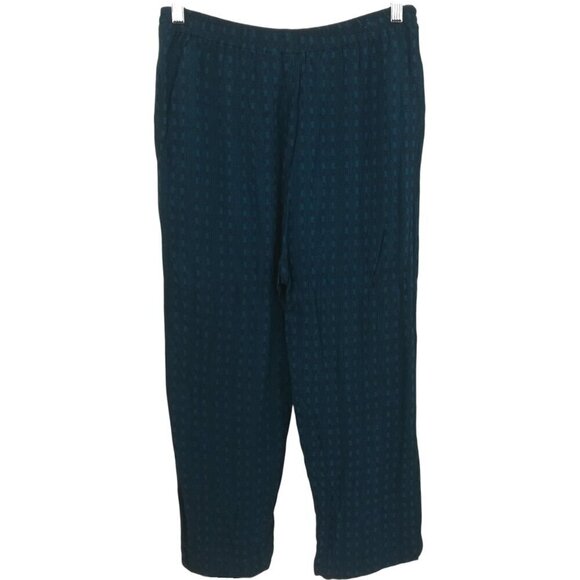 Faith Pull On Art to Wear Wide Leg Pants Size L Lagenlook Blue Buttons Hippy - Picture 6 of 9